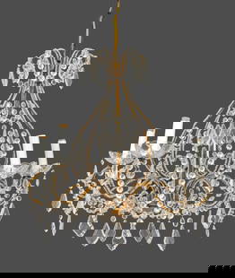 Continental Neoclassical Style Crystal Chandelier: Continental Neoclassical Style Five-Branch Crystal Chandelier, the scroll form body and canopy with prism and drop crystals. 25" H x 21" Diameter. Provenance: From a New York City Collection.