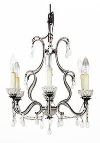 Italian Wrought Iron and Beaded Pendant Chandelier
