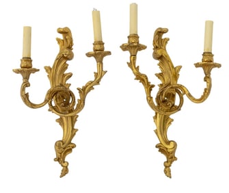 Louis XV Style Gilt Metal Two-Light Sconces, Pair