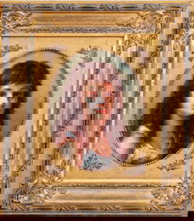 American School Portrait of a Girl Oil on Panel: American School, Portrait of a Young Girl, Oil on Panel, early 20th century, oval frame, apparently unsigned, giltwood frame. Image: 9.5" H x 7.5" W; frame: 17" H x 15" W. Keywords: Painting, Oil