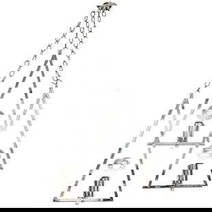 Mid-Century Modern Chrome Chandelier: Mid-Century Modern Chrome Three-Light Chandelier, mid 20th century, of triple triangle form pendant on chains. 9" H x 8" W x 7" D. Provenance: From a New York City Collection. Keywords: Lighting, Hang
