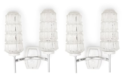 French Mid-Century Modern Glass Sconces, Pair