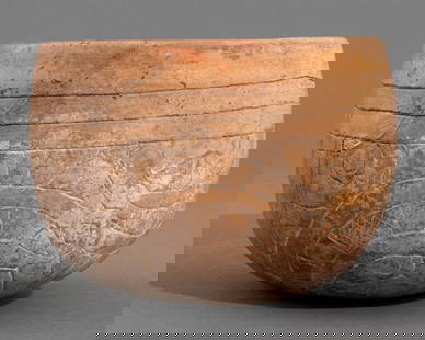 Mayan Pre-Columbian Incised Pottery Bowl: Mayan Pre-Columbian Incised Pottery Bowl, with serpentine geometric designs. 4" H x 5.25" Diameter. Provenance: From a New York City Collection. Keywords: Mesoamerican Art, Artifact, Clay, Ceramic, Ve