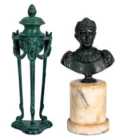 Patinated Bronze Bust and a Brazier, 2