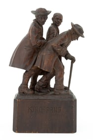 Signed "Kirchgang" Carved Wood Sculpture