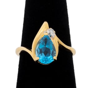 14K Yellow Gold Topaz Diamond Ring