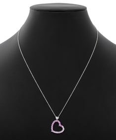 14K White Gold Sapphire Diamond Pendant Necklace