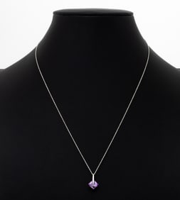10K White Gold Amethyst Solitaire Pendant Necklace