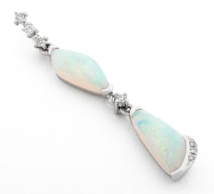 14K White Gold Opal Diamond Pendant