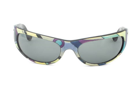 Emilio Pucci Multicolored Abstract Sunglasses: Emilio Pucci Multicolored Abstract Print Sunglasses, labeled "Emilio Pucci" to left temple and "France" to right temple. 1.75" H x 6" W x 5" D. Provenance: From a New York City Collection. Keywords: F