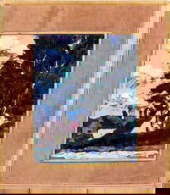 E Mergier Landscape Enamel on Copper, 1952