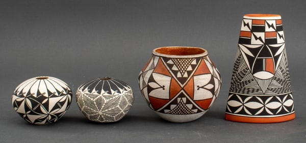 Acoma Pueblo Polychrome Pottery Vases, 4