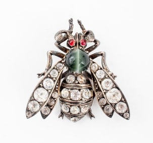 Victorian Silver Cat's Eye Gem Insect Form Brooch