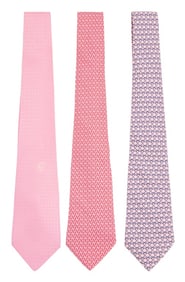 Hermes Pink Silk Ties, 3
