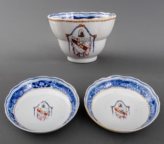Chinese Wyndham Armorial Crest Porcelain, 3 Pcs.