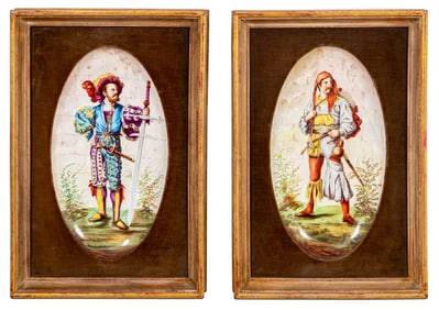 H. Boulenger & Cie Majolica Oval Plaques, Pair