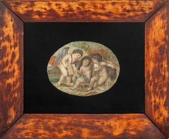 Victorian Three Cherubs Silk Embroidery