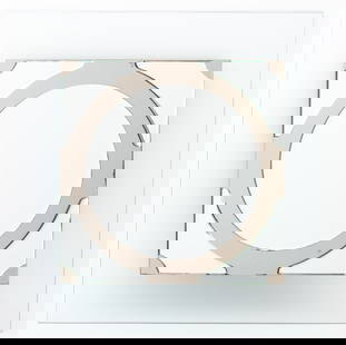 Postmodern Geometric Wall Mirror: Postmodern Geometric Wall Mirror, consisting of a circular mirror with edge corner mirror elements, bedded atop a rectangular glass surface. 30" H x 30" W x 1" D. Provenance: From a New York City