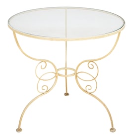 Painted Wrought Iron Glass Top Side Table