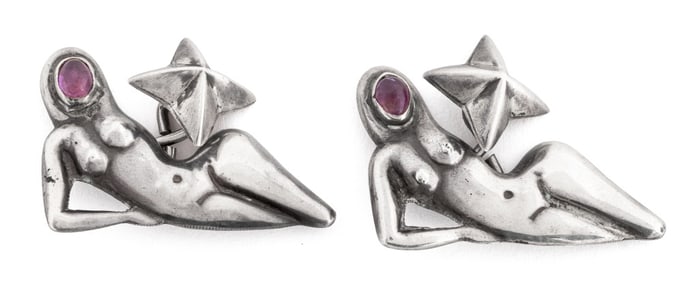 Hubert Harmon Taxco Silver Amethyst Cufflinks