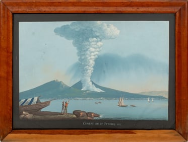 Continental School Naive Scene of Vesuvius Gouache