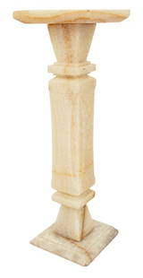 Art Deco Onyx Pedestal: Art Deco Onyx Pedestal, square top and base, square column with relief carved arcs. 36" H x 12" W x 12" D. Provenance: From a New York City Collection. Keywords: Antique Furniture, Column, Carved Ston