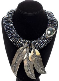 Vilaiwan Labradorite & Black MOP Feather Necklace