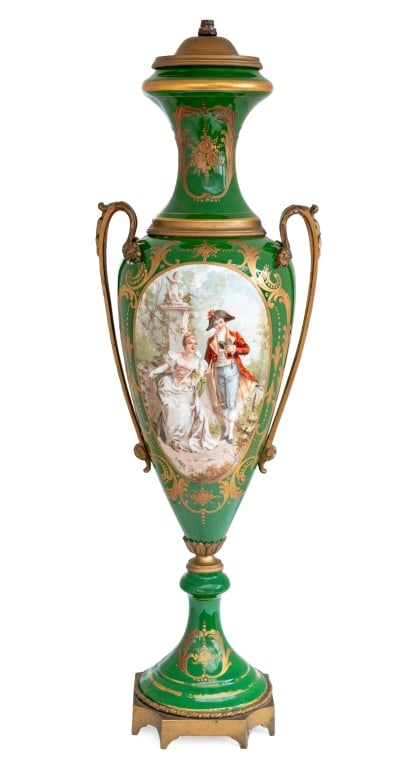 Sevres Green Ground Vase Mounted as Lamp (1 of 5)