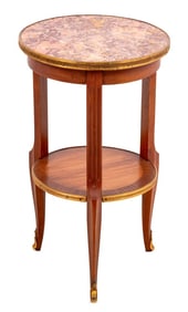 Louis XV Style Walnut and Marble Pedestal Table