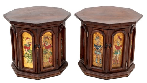 Octagonal Gilt & Painted "Knight" Stands, Pair