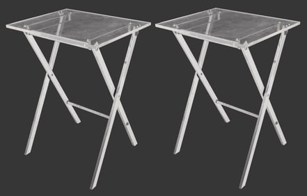 Mid-Century Modern Chrome Folding Tables, Pair