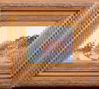 French School Notre Dame, Paris Oil on Card: French School, Notre Dame, Paris, Oil on Card, 20th century, illegibly signed lower right, giltwood frame. Image: 8" H x 10" W; frame: 18" H x 20" W. Keywords: Painting, Oil painting, Impasto, Archite
