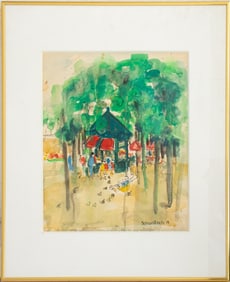 Mary Jo Schwalbach Park Scene Watercolor, 1974
