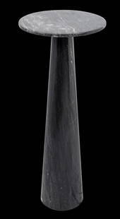 Modern Grey Marble Pedestal: Modern Grey Marble Pedestal, with a circular revolving top on a tapering conical shaped column. 34" H x 14" Diameter. Keywords: Furniture, Display stand, Sculpture gallery, Plant stand, Column,