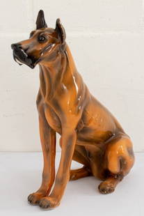 European Polychrome Glazed Ceramic Mastiff: European Polychrome Glazed Ceramic Mastiff, naturalistically modeled. 24.5" H. Provenance: Property from the Long Island residence of a collector and longtime friend of Victor Salmones and Karl Spring