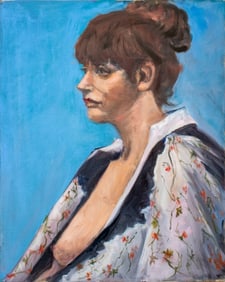 Penny Purpura Woman in Calico Shirt Oil on Canvas