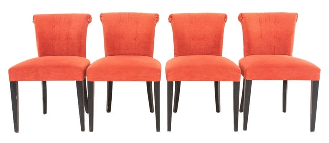 Italian Pink Upholstered Scrollback Side Chairs, 4