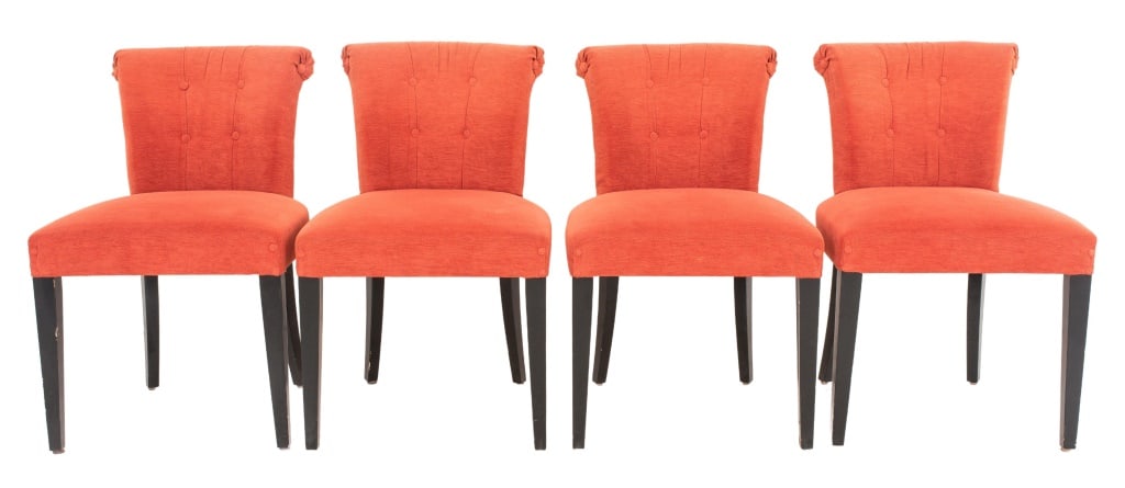 Italian Pink Upholstered Scrollback Side Chairs, 4 (1 of 8)
