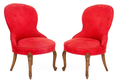 Victorian Style Spoon Back Slipper Chairs, Pair