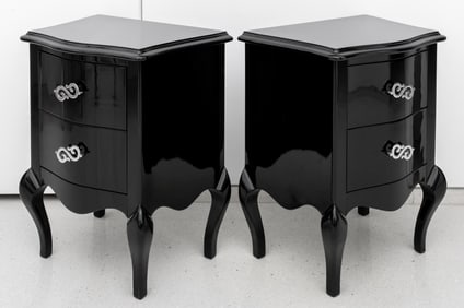 Rococo Revival Black Lacquered Nightstands, 2