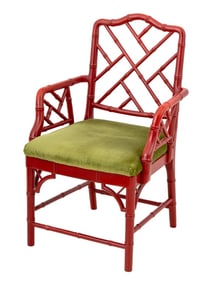 Red Lacquered Faux Bamboo Armchair