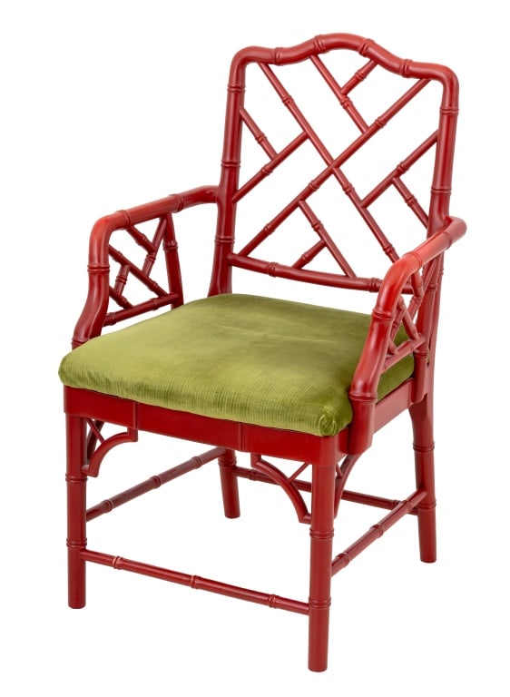 Red Lacquered Faux Bamboo Armchair (1 of 7)