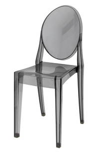 Philippe Starck for Kartell Victoria Ghost Chair: Philippe Starck for Kartell Victoria Ghost Chair, transparent smoke grey polycarbonate, marked "Victoria Ghost design Starck by Kartell Made in Italy" to reverse of seat. 35.5" H x 14" W x 18.5" D;