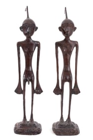 Giacometti Style Patinated Metal Nude Figures, Pr