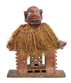 Ashanti Carved Wood Stool and African Headdress, 2