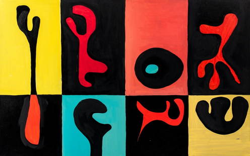 Contemporary School Abstract Composition Acrylic: Contemporary School, Abstract Composition, Acrylic on Giclee on Canvas, unsigned and unframed. 24" H x 36" W. Provenance: From a New York City Collection. Keywords: Painting, Works on Canvas, Pop Art,