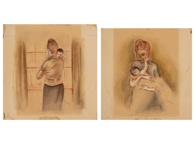 P. Caso Mother & Child Scenes Pencil on Paper, 2