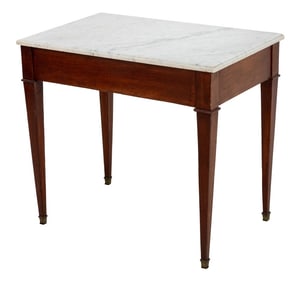 Neoclassical Style Marble Top Mahogany Side Table