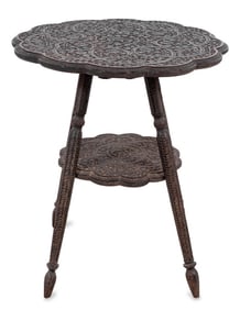 Indian Carved Hardwood Two-Tier Table