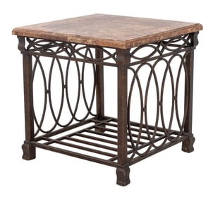 Simulated Marble and Patinated Metal Side Table